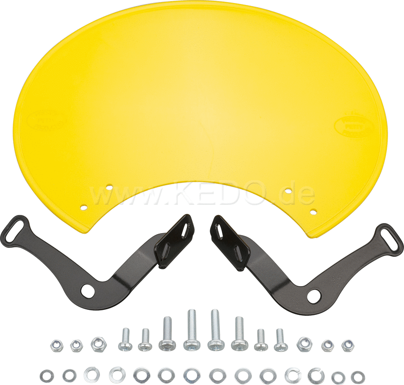 Kedo Number Plate 'Six Days'  Preston Petty plastic yellow  ready to mount with black stainless steel brackets  for original headlight brackets  tilt +/-. | 60406G