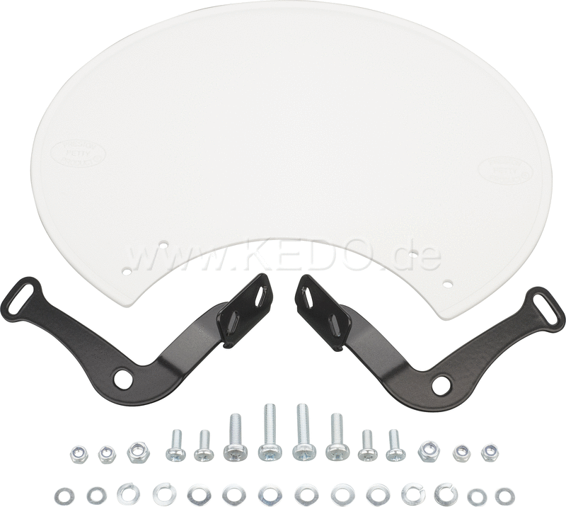 Kedo Number Plate 'Six Days'  Preston Petty plastic white  ready to mount with black stainless steel brackets  for original headlight brackets  tilt +/-. | 60406W