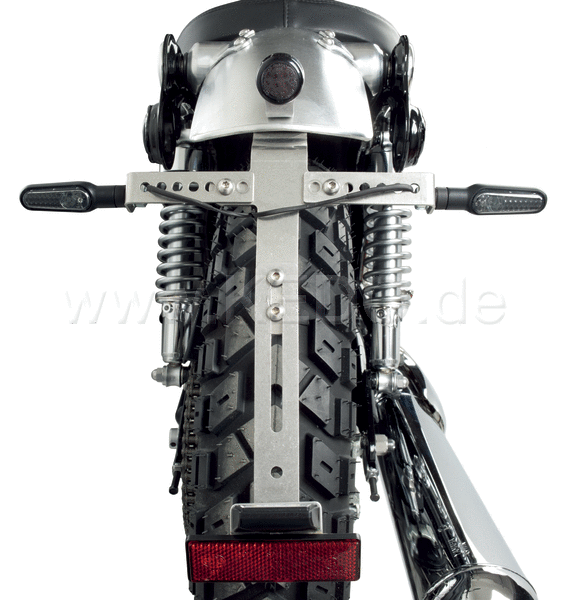 Kedo License Plate Bracket 'GibbonSlap' style  Stainless  incl Mounting material. (Additional Equipment : License Plate Lamp 62021  63022 Stay Indicator) | 62023