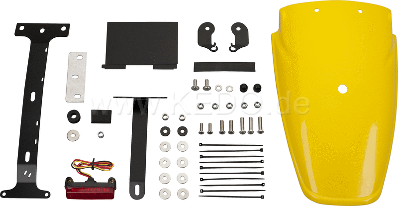 Kedo TT-Style Rear Conversion  fender plastic yellow through-dyed  mounting material incl complete LED taillight  red lens  e-approved | 62034-YY-R