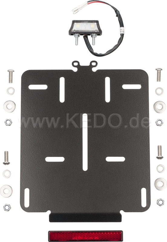 Kedo Universal License Plate incl E-approved LED license plate light + reflector  2mm aluminum black coated  fits Euro license plates 180x200mm | 63006