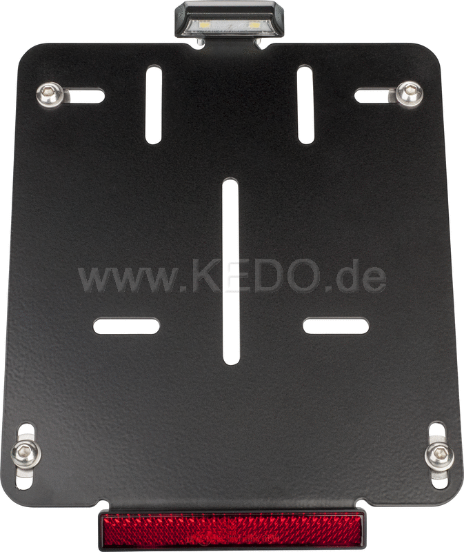 Kedo Universal License Plate incl E-approved LED license plate light + reflector  2mm aluminum black coated  fits Euro license plates 180x200mm | 63006