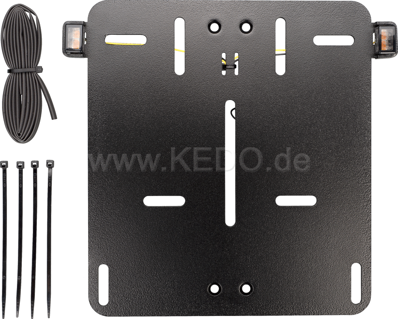Kedo System Number Plate Pad with Integrated e-approved indicators  aluminum black powder-coated  for Euro license plates 18x20cm | 63025