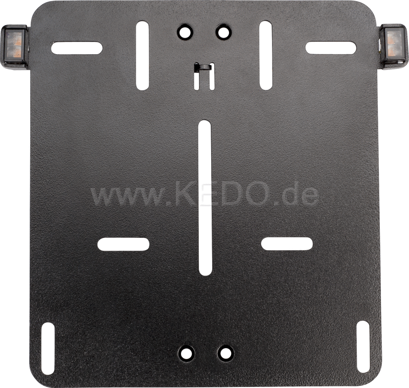 Kedo System Number Plate Pad with Integrated e-approved indicators  aluminum black powder-coated  for Euro license plates 18x20cm | 63025