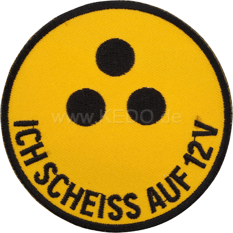 Kedo Badge 'I sh ** to 12V'  diameter 80mm  yellow / black | 80115