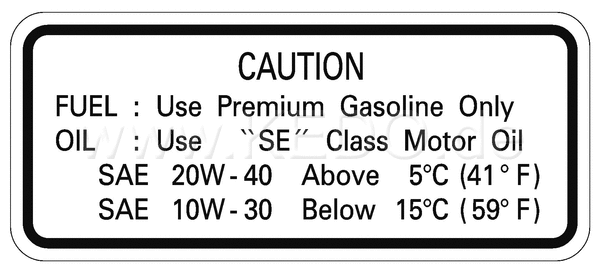 Kedo Service'- Decal (5Z  20W-40/5 ° C / 41 ° F  10W-30/15 ° C / 59 ° F) | 90101