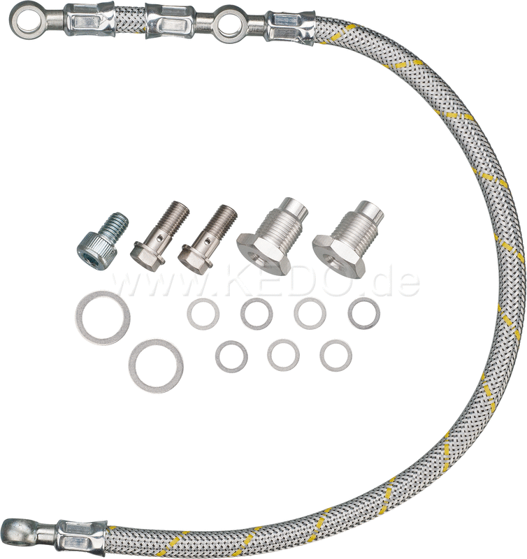 Kedo Twin Feed Oil Line Kit 'Race Line' with Silver Colored Steel Braided Oil Line  Complete Kit | 92050