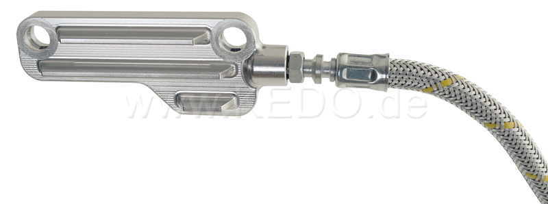 Kedo Twin Feed Oil Line Kit 'Vintage' with Steel-Braided Oil Line and Silver Anodized aluminum block with fins  Complete Kit | 92105