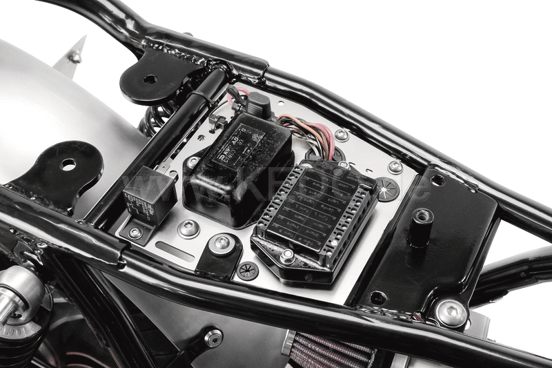 Kedo Electronic System Evolution  aluminum black coated  electrical mounting plate for free frame triangle  mounting holes for standard- or Motogadget components | KTH-10057