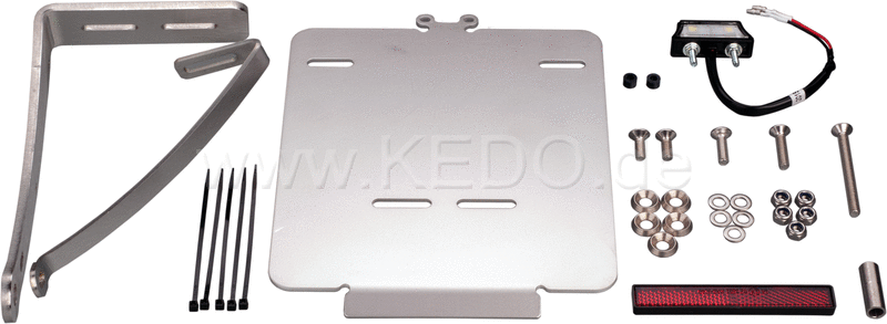 Kedo Side Mount License Plate Bracket 'Pur'  including LED license plate illumination and e-approved reflector  stainless steel / aluminum incl mounting material. | KTH-10097