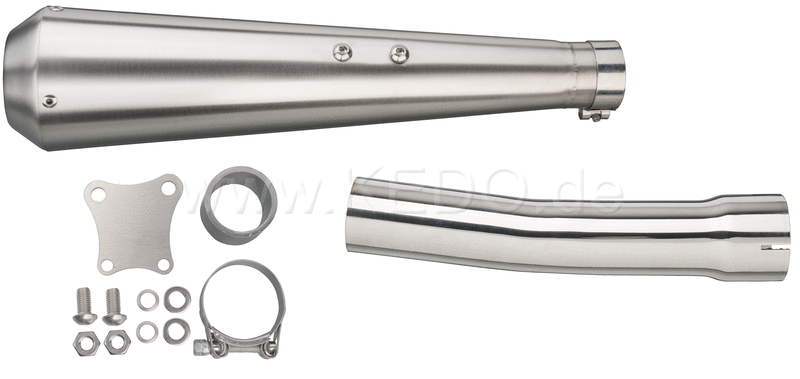 Kedo Gibbonslap Stainless Steel Silencer (NOT street legal) incl DB Killer  header pipe adapter spec. Bracket (in combination w. Center stood see # 27938) | WM0022-2