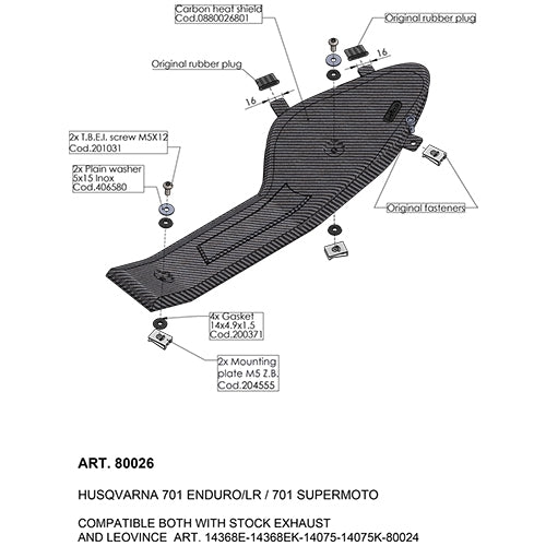 LEOVINCE / レオビンチ SBK CARTER CARBONIO/CARBON HEAT SHIELD HUSQVARNA 701 ENDURO/LR/SUPERMOTO | 80026