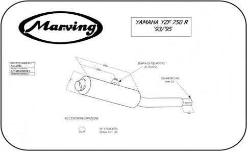 Marving / マービング マフラー Cylindrical &Oslash; 114 クロム - EU公道走行認可 Yamaha YZF 750 R (93-95) | Y/2137/BC
