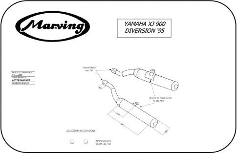 Marving / マービング デュアルマフラー Cylindrical &Oslash; 100 クロム - EU公道走行認可 Yamaha XJ 900 DIVERSION 95 | Y/2147/BC