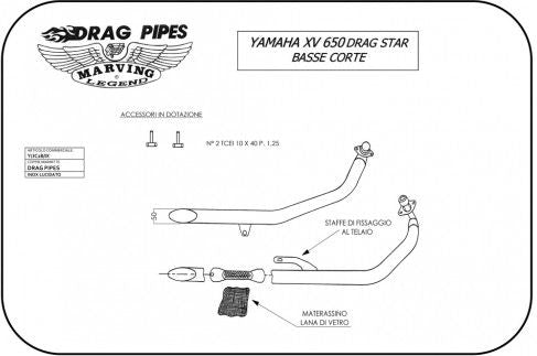 Marving / マービング フルシステム Drag pipes low short ステンレススチール &Oslash; 50 Yamaha XVS 650 DRAG STAR (97- | Y/JC28/IX