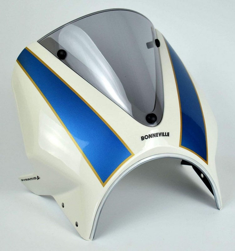 Pyramid Fly Screen | Fusion White & Aegean Blue | Triumph Bonneville T100 2016> | 26002D