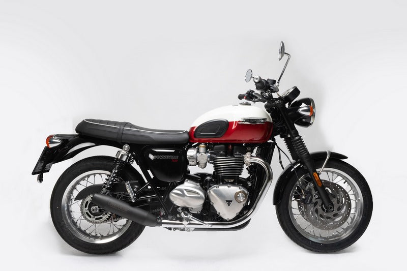 レーシングスリップオンテーパードマフラー スポーツ排気システム 左右 Ø84mm触媒なしステンレスブラック EC非承認