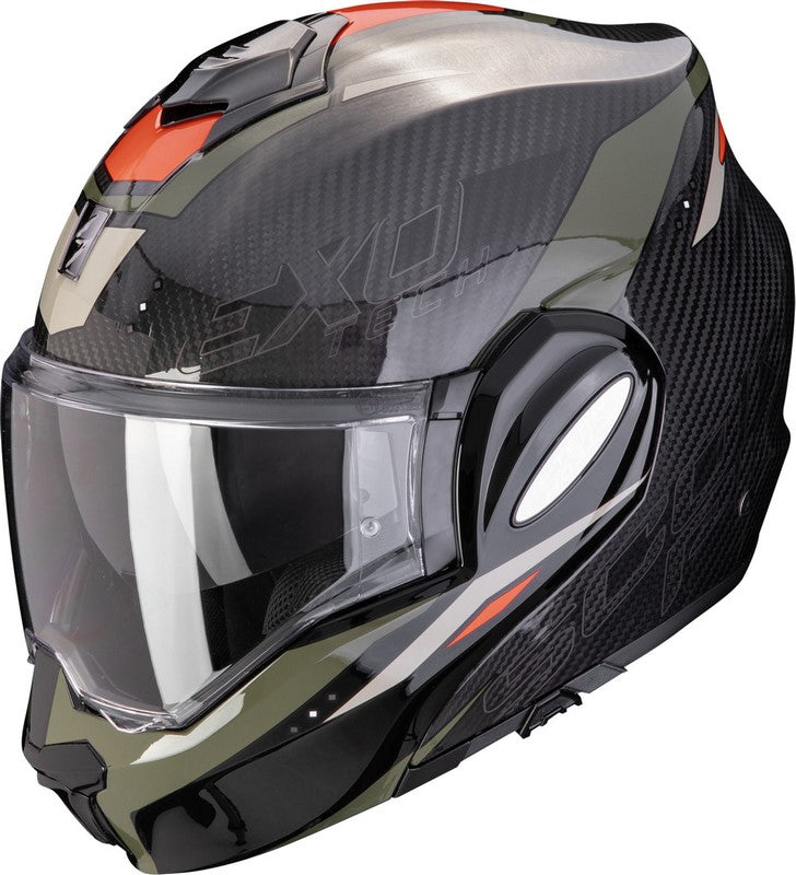 Scorpion Flip Up Helmet Exo-Tech Evo Carbon Rover Black-Green | 118-433-69