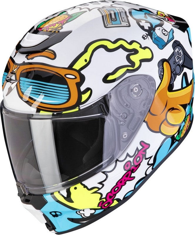 Scorpion Full Face Helmet Exo-Jnr Fun White-Blue | 120-437-74