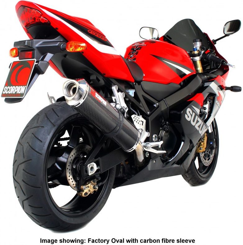Scorpion / スコーピオンエキゾースト Factory ラウンドスリップオン ステンレススリーブ eマーク Suzuki GSX-R 600 00-05 2000 - 2005  | ESI72SEM