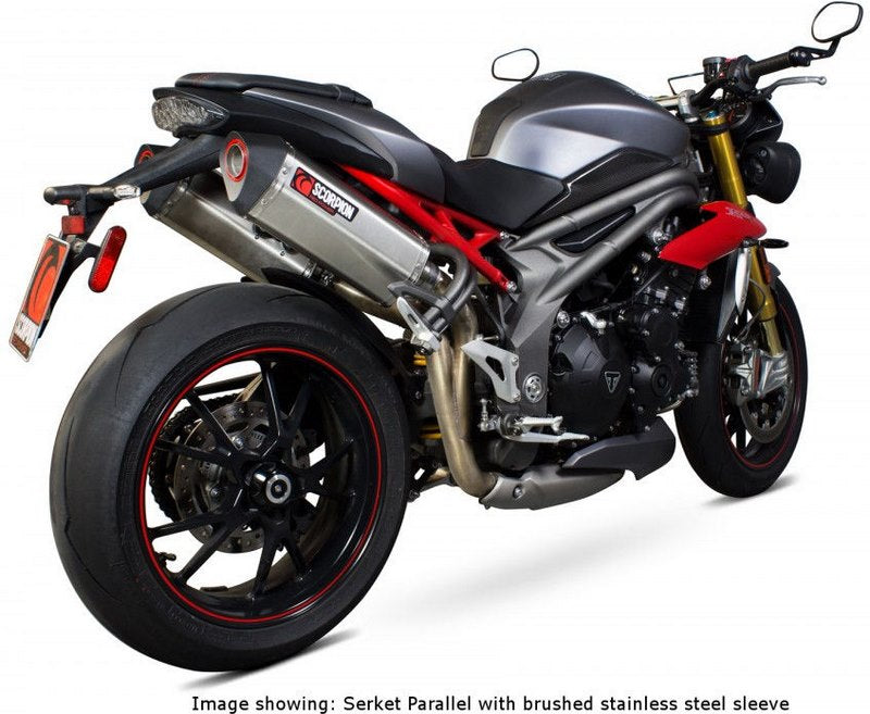 Scorpion / スコーピオンエキゾースト Serket スリップオン (ペア) ブラックセラミックコーティングスリーブ eマーク Triumph Speed Triple 1050 | RTR84BCER