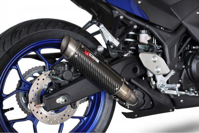 Scorpion / スコーピオンエキゾースト RP1-GP スリップオン カーボンファイバースリーブ eマーク Yamaha YZF R3 / R25 2014 - 2016 | YA1001CEM