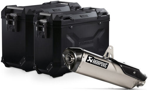 SWモテック / SW-Motech TRAX ADV アルミケースシステム + Akrapovic. ブラック 45/37 l. Triumph Tiger 900 (19-23). | KFT.11.953.72002/B