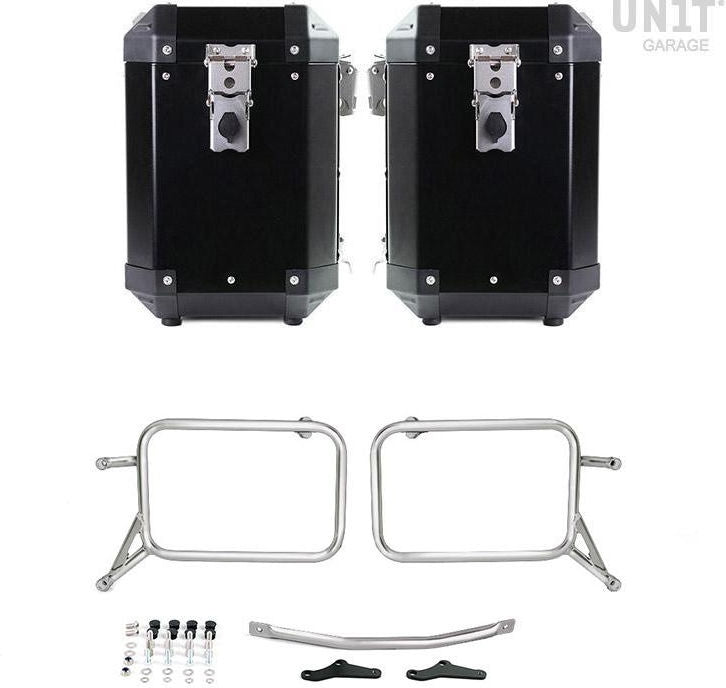 Unitgarage / ユニットガレージ Pair of aluminium Panniers Atlas 47L+41L with Subframes R & GS | 2xAL2-BL-1528