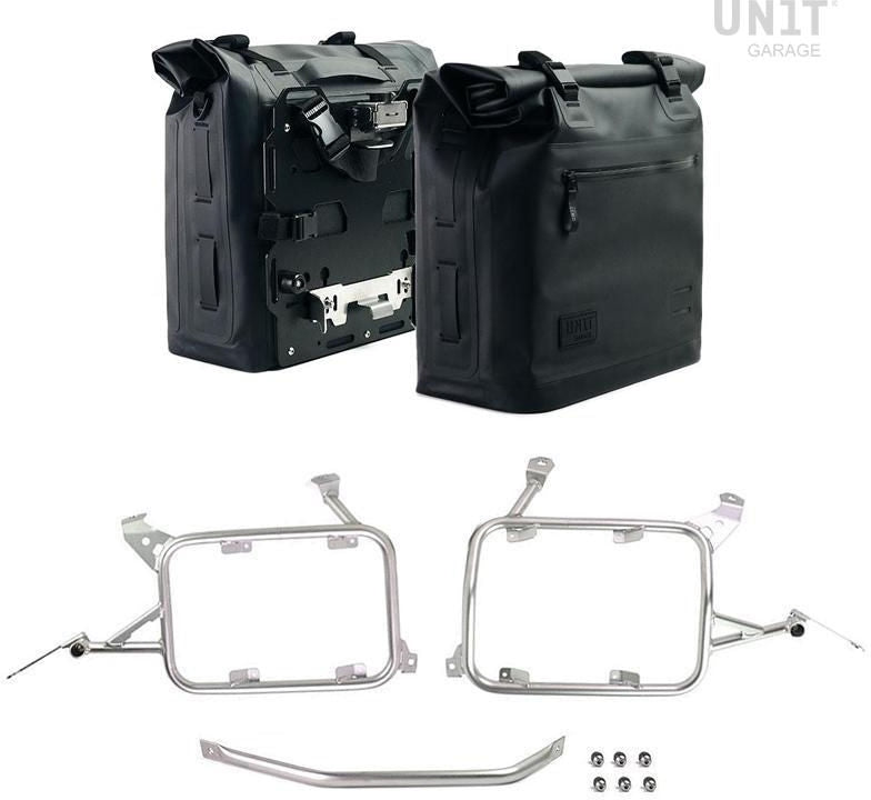 Unitgarage / ユニットガレージ Two Khali side panniers in TPU 35L - 45L + Pair of aluminium plates with Inox Subframe R1200GS LC - R1250GS & ADV | 2xUG002-AL0C-1927