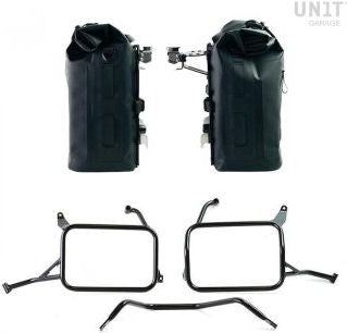 Unitgarage / ユニットガレージ Two Khali side panniers in TPU 35L - 45L + Pair of aluminium plates with Inox Subframe Yamaha | 2xUG002-AL0C-3206-BL