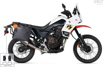 Unitgarage / ユニットガレージ Two Khali side panniers in TPU 35L - 45L + Pair of aluminium plates with Inox Subframe Yamaha | 2xUG002-AL0C-3206-BL