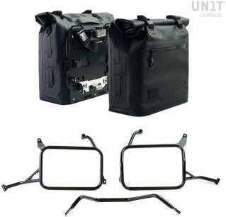 Unitgarage / ユニットガレージ Two Khali side panniers in TPU 35L - 45L + Pair of aluminium plates with Inox Subframe Yamaha | 2xUG002-AL0C-3206-BL