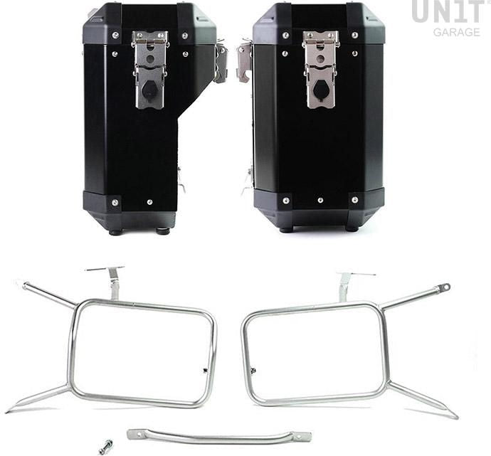 Unitgarage / ユニットガレージ Pair of aluminium Panniers Atlas 40L+34L with Inox Subframe NineT-Series | AL1C-BL-1641