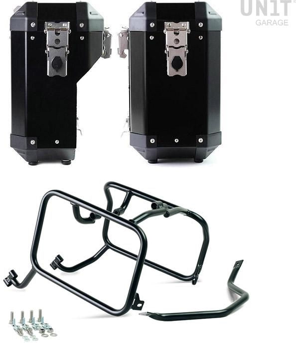 Unitgarage / ユニットガレージ Pair of aluminium Panniers Atlas 40L+34L with HUSQVARNA frame | AL1C-BL-3005