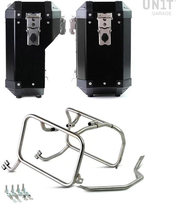Unitgarage / ユニットガレージ Pair of aluminium Panniers Atlas 40L+34L with HUSQVARNA frame | AL1C-BL-3005