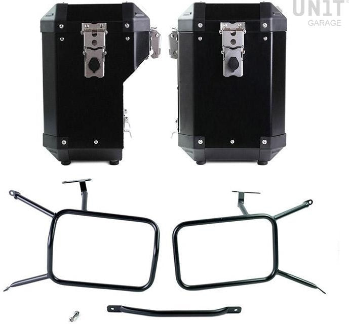 Unitgarage / ユニットガレージ Pair of aluminium Panniers Atlas 47L+41L with Inox Subframe NineT-Series | AL2C-BL-1641