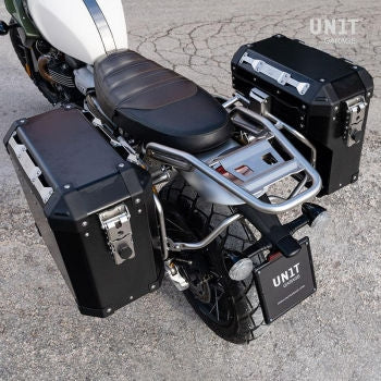 Unitgarage / ユニットガレージ Pair of aluminium Panniers Atlas 47L+41L with Moto Guzzi frame | AL2C-BL-2252-BL