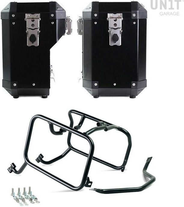 Unitgarage / ユニットガレージ Pair of aluminium Panniers Atlas 47L+41L with HUSQVARNA frame | AL2C-BL-3005