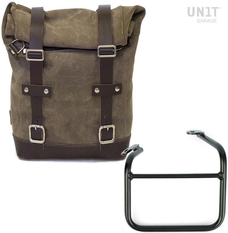 Unitgarage / ユニットガレージ Waxed Suede Side Pannier + Left frame for Ducati Scrambler 1100 with double exhaust on the right | U002-1009SX
