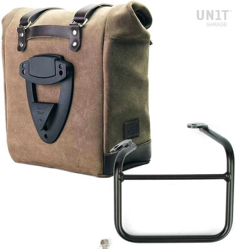 Unitgarage / ユニットガレージ Waxed suede side pannier Scram 22L-30L + Left frame for Ducati Scrambler 1100 with double exhaust on the right | U202-1009SX