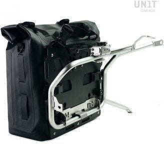 Unitgarage / ユニットガレージ Khali side pannier in TPU 35L - 45L + Aluminum plate exhaust side mountable on Atlas or similar frame | UG002-AL0E-atlas-or-similar-frame