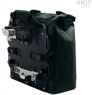 Unitgarage / ユニットガレージ Khali side pannier in TPU 35L - 45L + Aluminum plate exhaust side mountable on Original BMW frame | UG002-AL0E-original-bmw-frame