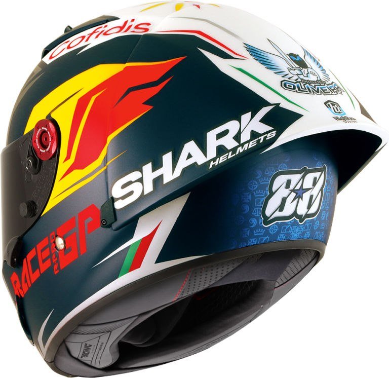 シャーク フルフェイスヘルメット RACE-R PRO GP OLIVEIRA SIGNATURE Mat ブルー シルバー ホワイト/BSW  HE8425BSW ユーロネットダイレクトバイク用品通販店