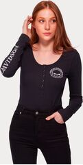 Harley-Davidson Women'S Skull Snap Front Long Sleeve Henley, Black Beauty 2 | 99099-22VW