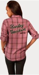 Harley-Davidson Women'S Gas & Oil Convertible Sleeve Shirt, Yarn Dyed Plaid-Dusky Orchid | 96273-23VW