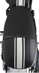Kedo Seat 'Classic Racer', Black with White Stripes and Black Piping, including rear brackets. | 40562