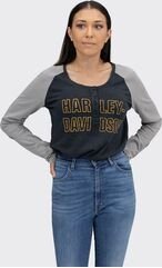 Harley-Davidson Bar Font Raglan Sleeve Henley For Women, Colorblock Design | 96087-22VW