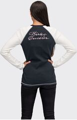 Harley-Davidson Script Font Laced Front Waffle Henley For Women, Black Beauty | 96090-22VW