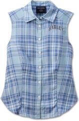 Harley-Davidson Women'S Faith Sleeveless Plaid Shirt, Yarn Dyed Plaid-Skyway | 97523-23VW