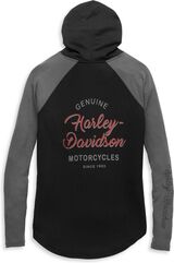 Harley-Davidson Women'S Silver Wing Script Hooded Baseball Hem Knit Top, Block Design/Black Beauty | 96211-22VW